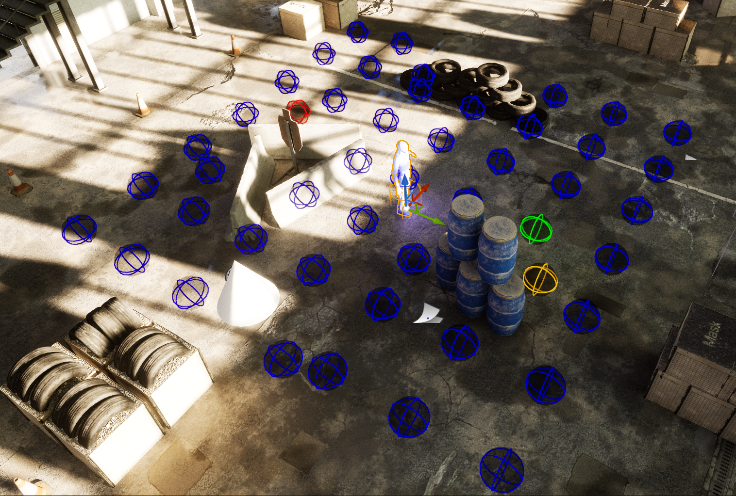 EQS debug view — Smart Object query points across the map